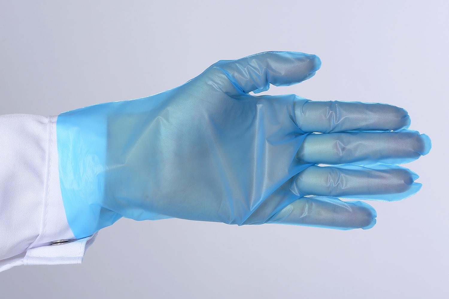 Перчатки одноразовые из эластомера голубые. Фото �2