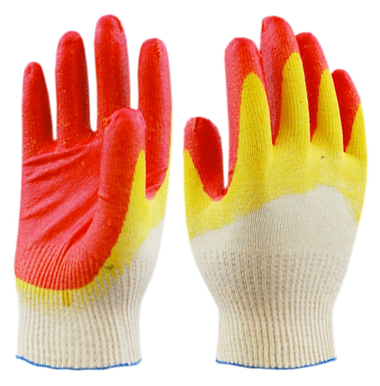 Перчатки трикотажные с двойным латексным покрытием красно-жёлтые