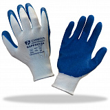 Перчатки нейлоновые с ребристым латексным покрытием БАРРАКУДА белые с синим